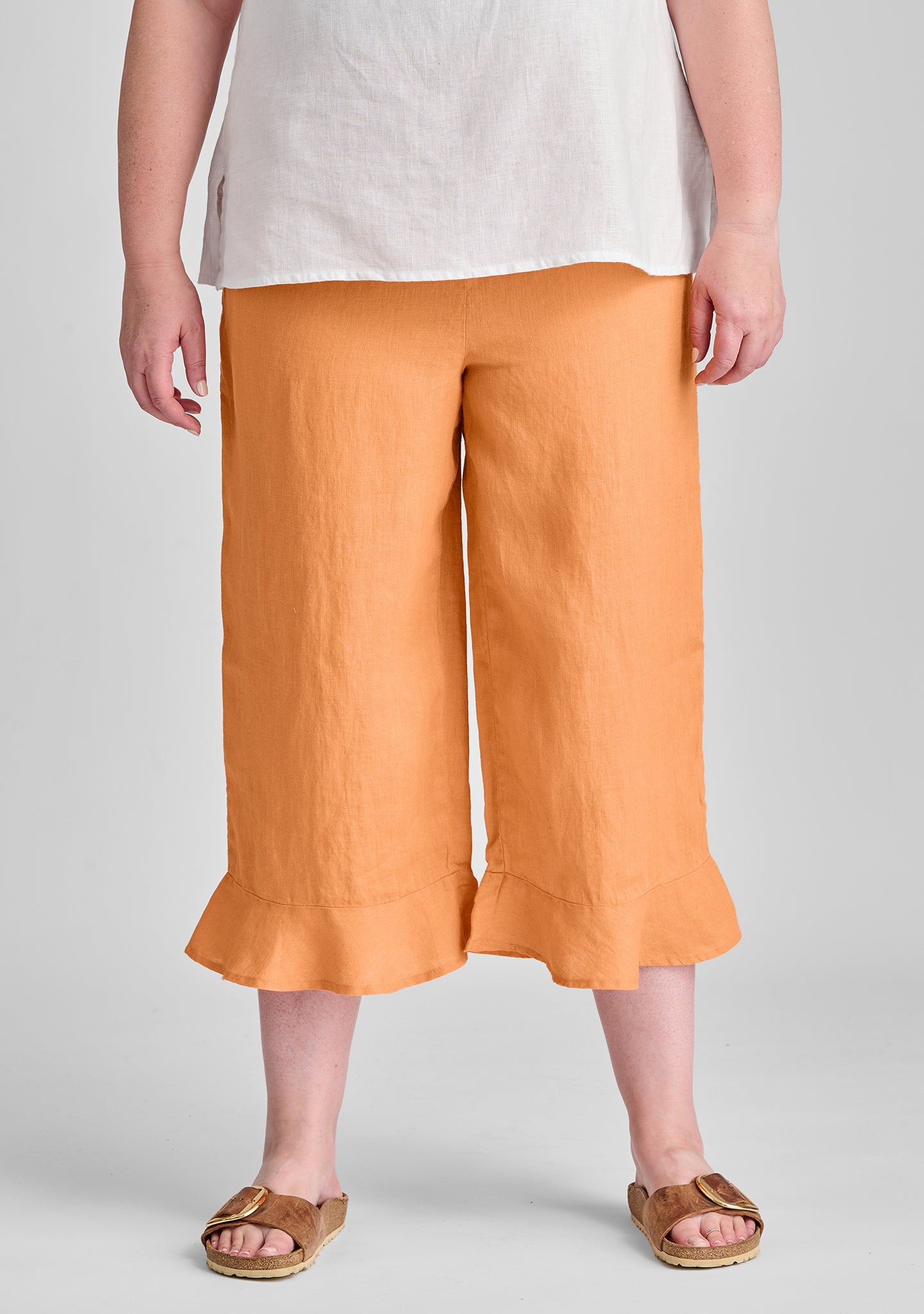 bloomers linen pants with elastic waist orange