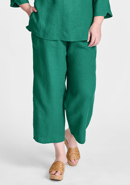 floods linen pants with elastic waist green