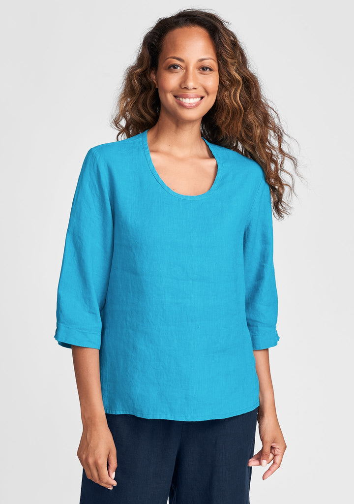 3-4 pullover linen shirt blue