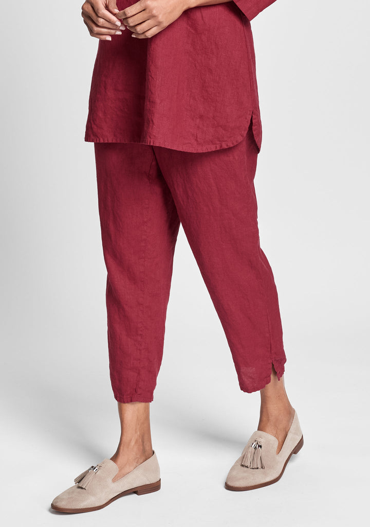 pocketed ankle pant linen pants red