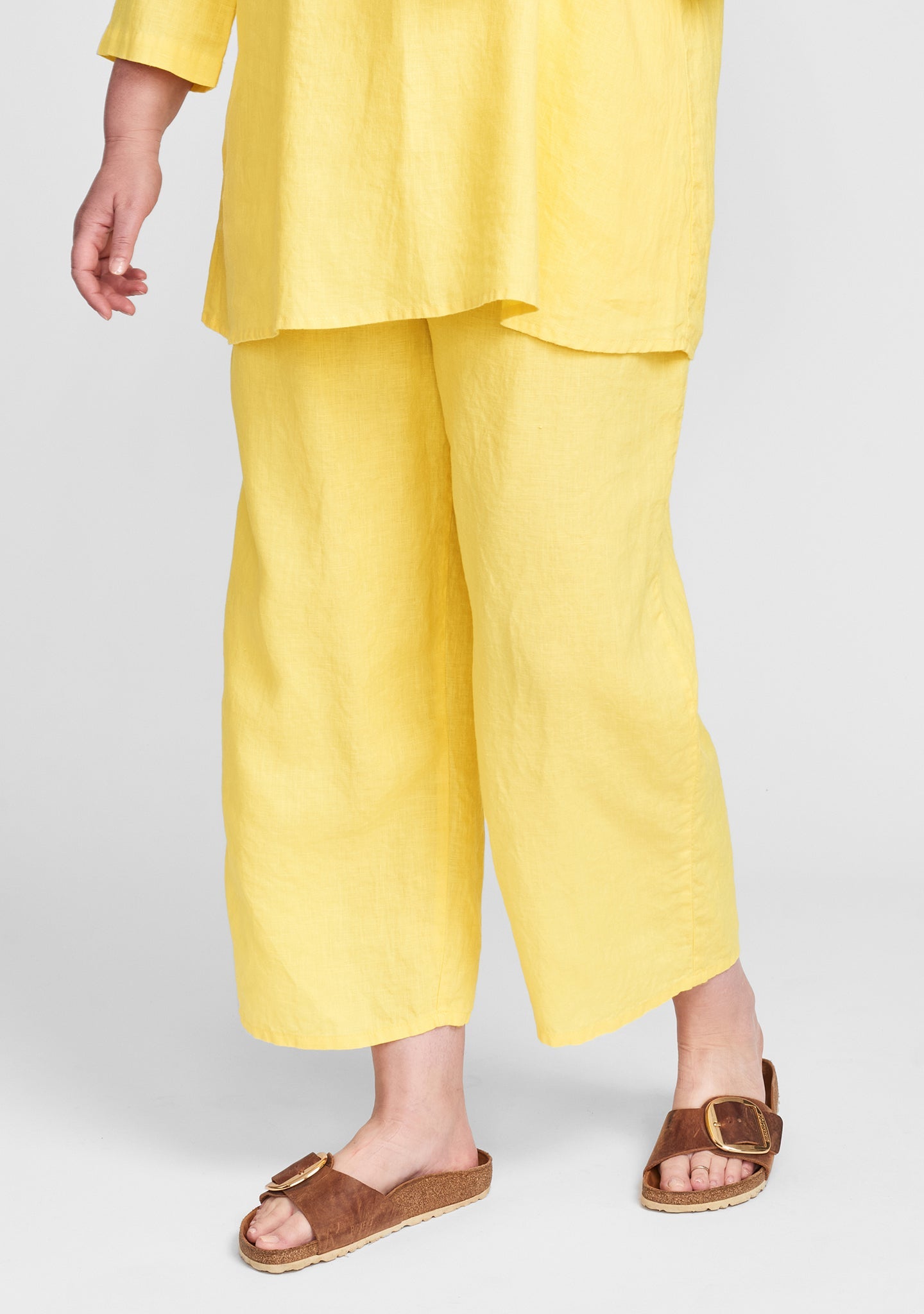 floods linen pants with elastic waist yellow