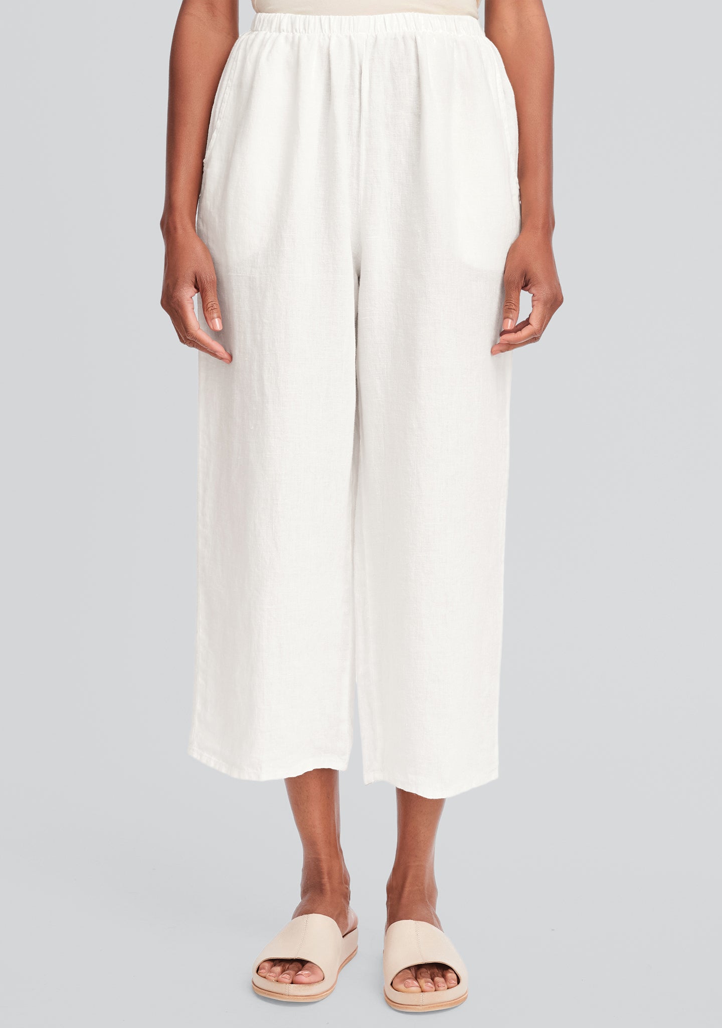 floods linen pants with elastic waist white