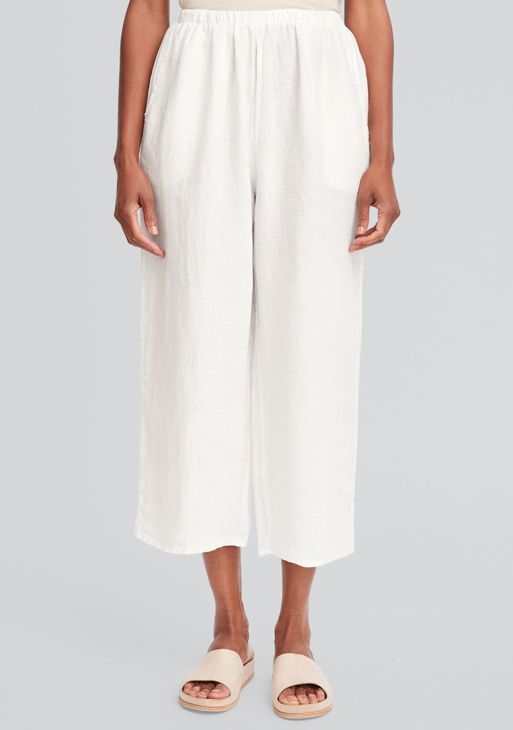 floods linen pants with elastic waist white