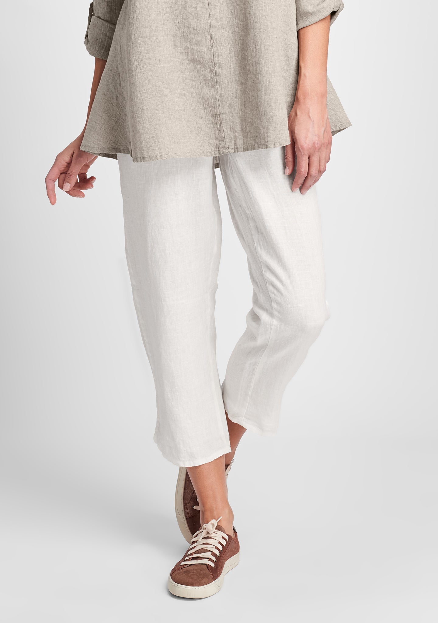 pocketed ankle pant linen pants white