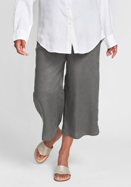 push outs linen pants with elastic waist grey