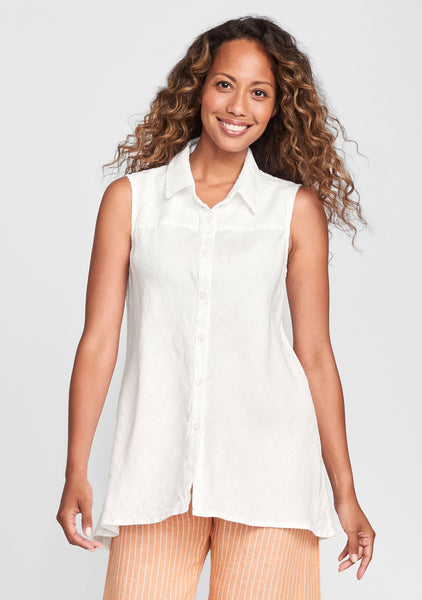 skyline blouse sleeveless linen blouse white