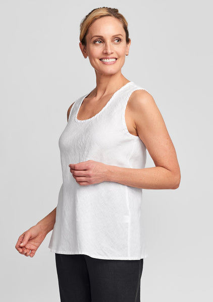 sleeveless bias linen tank top white